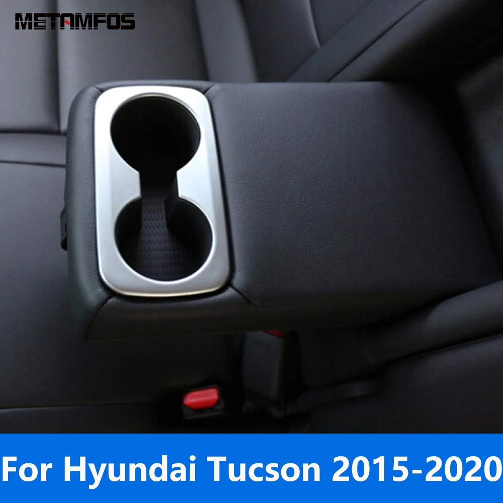 Rear Seat Water Cup Holder Panel Cover Trim For Hyundai Tucson 2015-2019 2020 Carbon Fiber Frame Sticker Interior Accessories