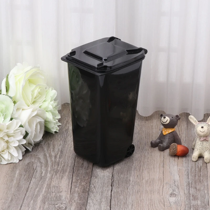 L69A Mini Wheelie Trash Can Pen Holder Storage Bin Desktop Garbage Bucket