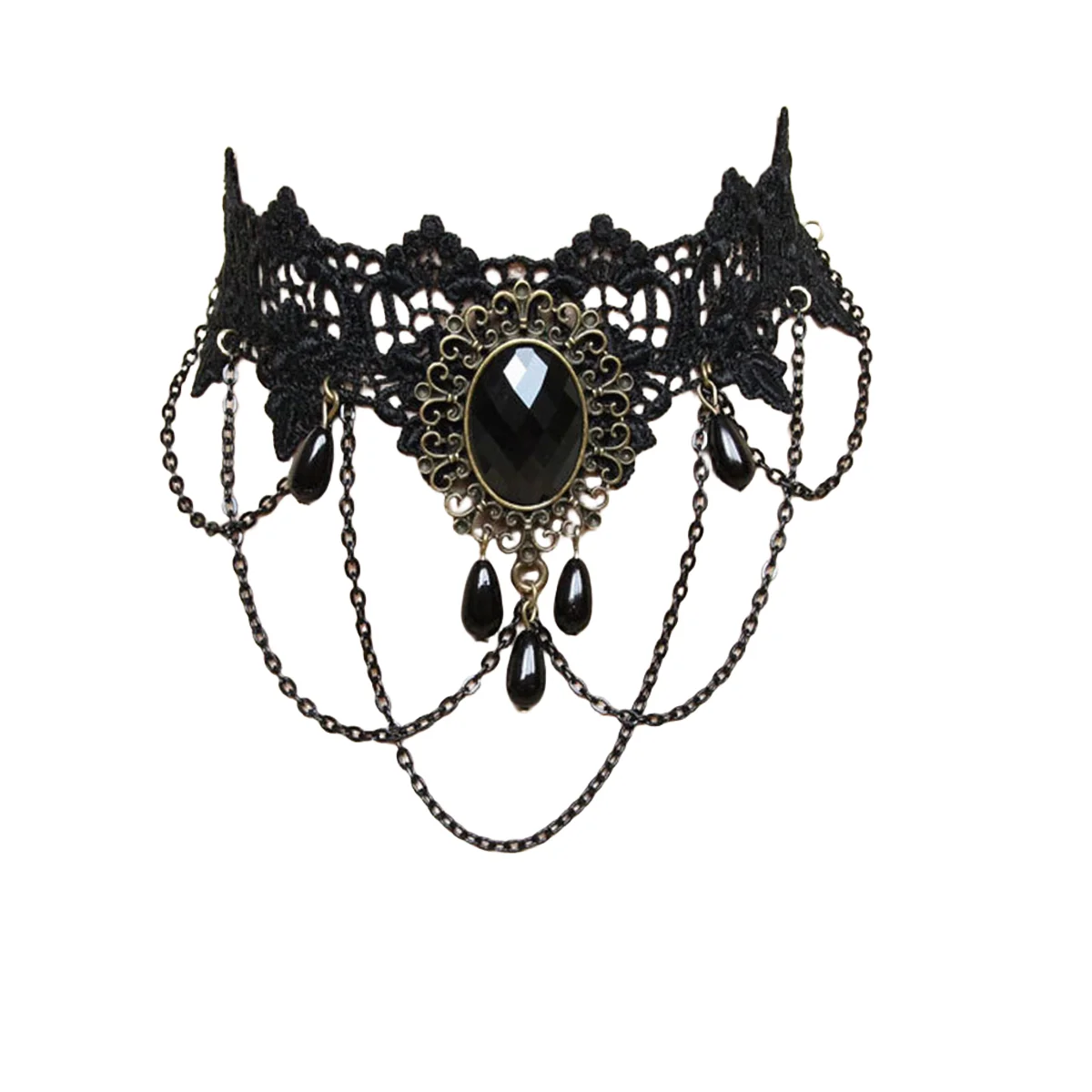 New Sexy Gothic Crystal Black Lace Neck Choker Necklace for Women Vintage Victorian Steampunk Jewelry For Halloween Party