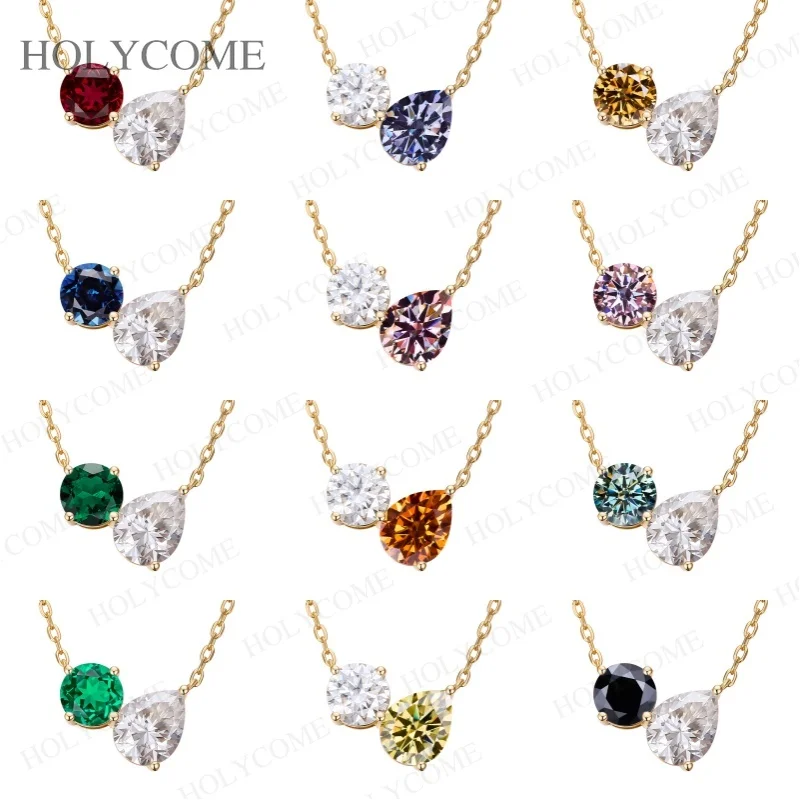 

925 Sterling Silver Moissanite Lab Gemstone Necklace Two Pendants Neckalce For Women Party Dating Birthday Jewelry Gifts Charms