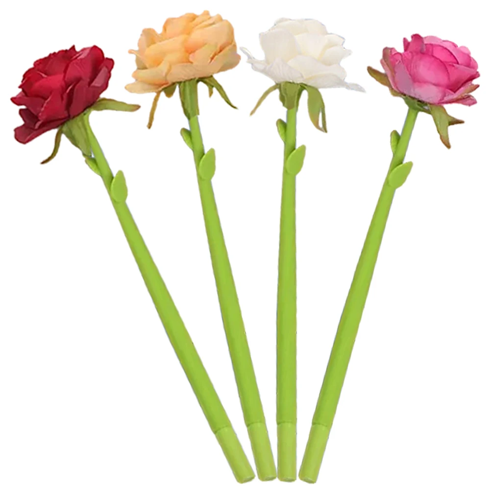 

4 Pcs Simulated Rose Gel Pen Lifelike Flower Design Lightweight Novelty Pens Comfort Grip For Writing Stationery
