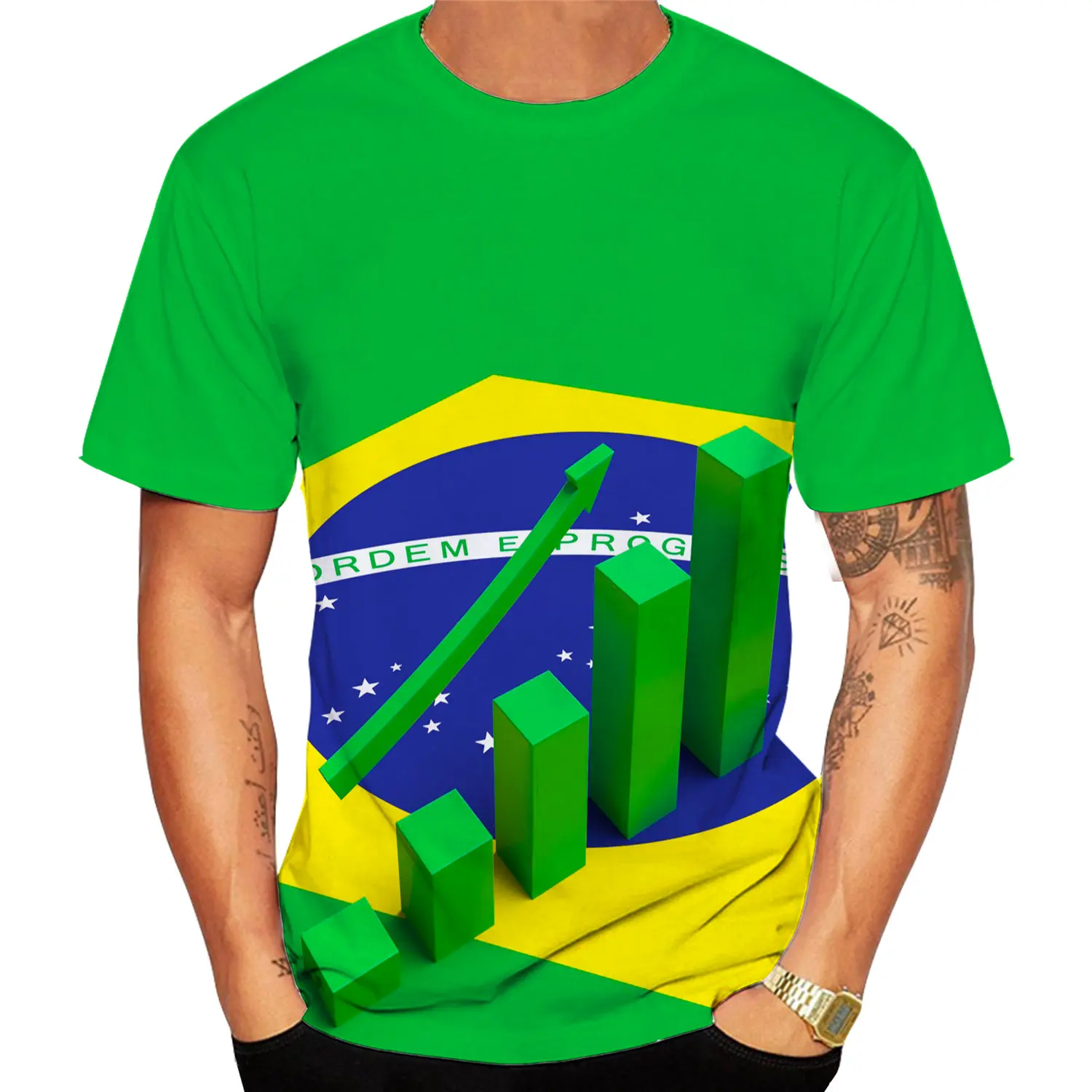 2022 New Fashion Brazil Flag 3d Short Sleeved T Shirt Men/Women Casual Round Neck Sportswear Top