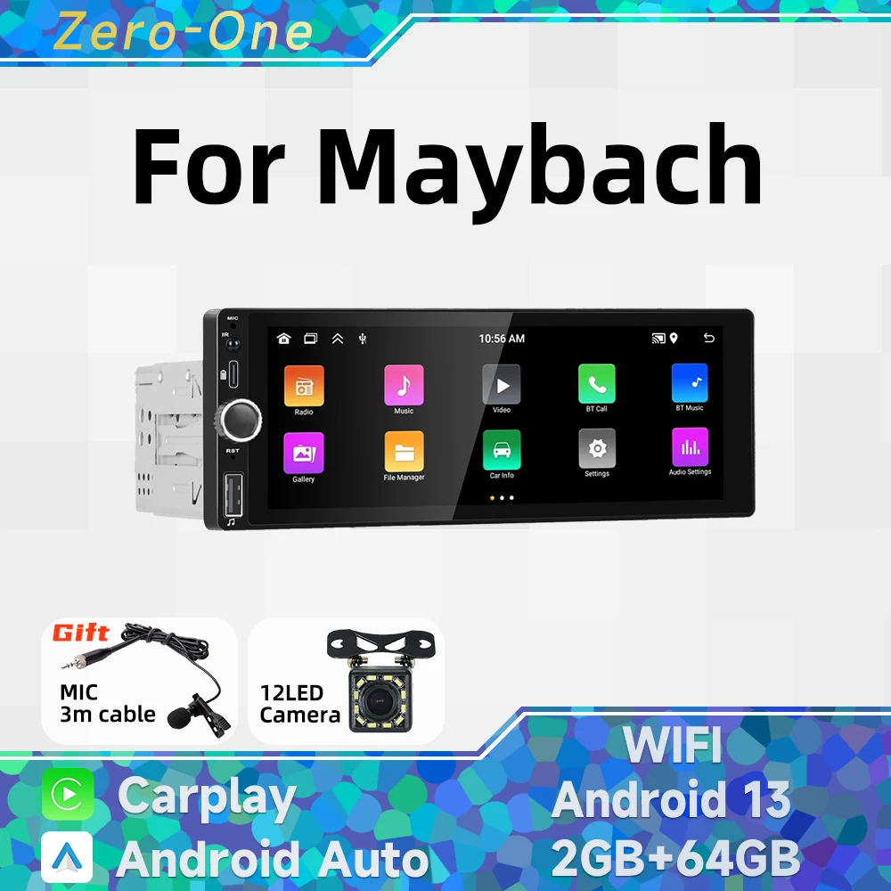 

Wireless Carplay Android Auto 1Din Radio Android Car Multimedia for Maybach 6.86" IPS Screen Stereo Head Unit Autoradio GPS Wifi