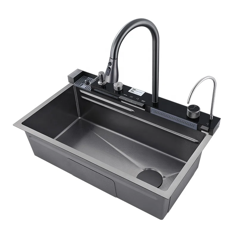 

Digital Waterfall Kitchen Sink with Whole Set Accessories SUS304 Stainless Steel Durable Multifunctional Workstation Smart Sink