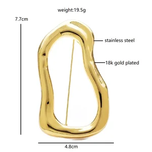 Wuli & Bayi Stainless Steel Lingkaran Besar Bros Pin untuk Wanita Pria 2 Warna All-Match Geometris Bros Hadiah 10 pin makanan penjualan terbaik - №