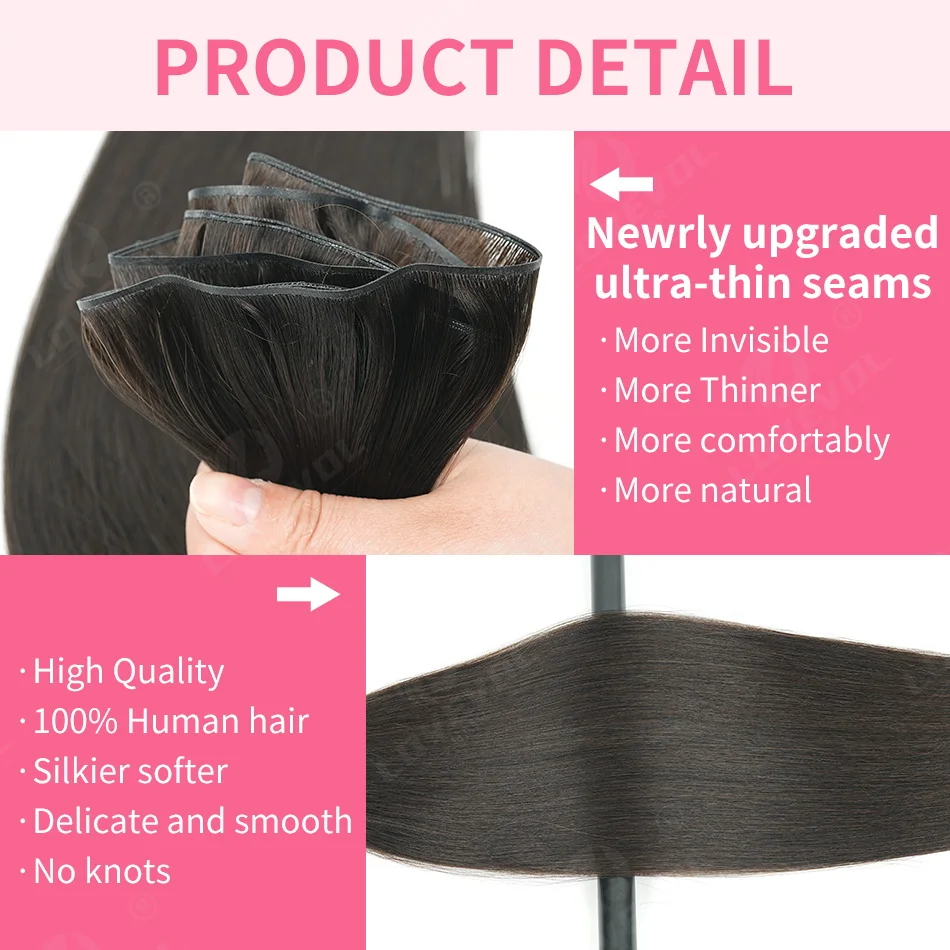 Genius Weft Remy Hair Extensions 7 Colors 18-24 Inch 50g Seamless Flat Track Cuttable Sew In Beaded Row Human Hair Wefts