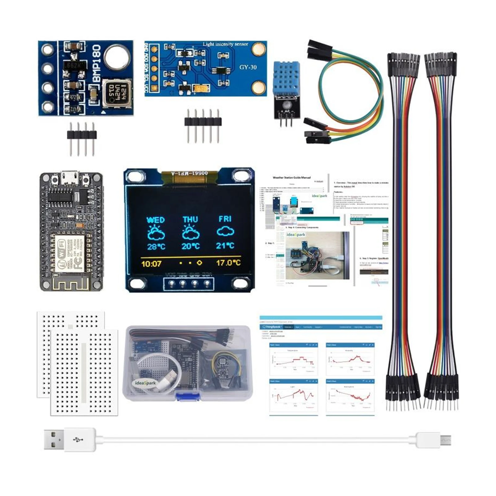 ESP8266 Weather Station Kit Temperature Humidity OLED Display Module Breadboards For Aarduino Weather Instrument Kit