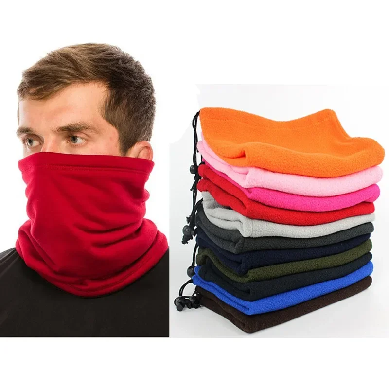 Bufanda de forro polar para deportes al aire libre para hombres y mujeres, máscara facial de ciclismo, cordón multifuncional, cubierta de cuello, capucha negra, Invierno