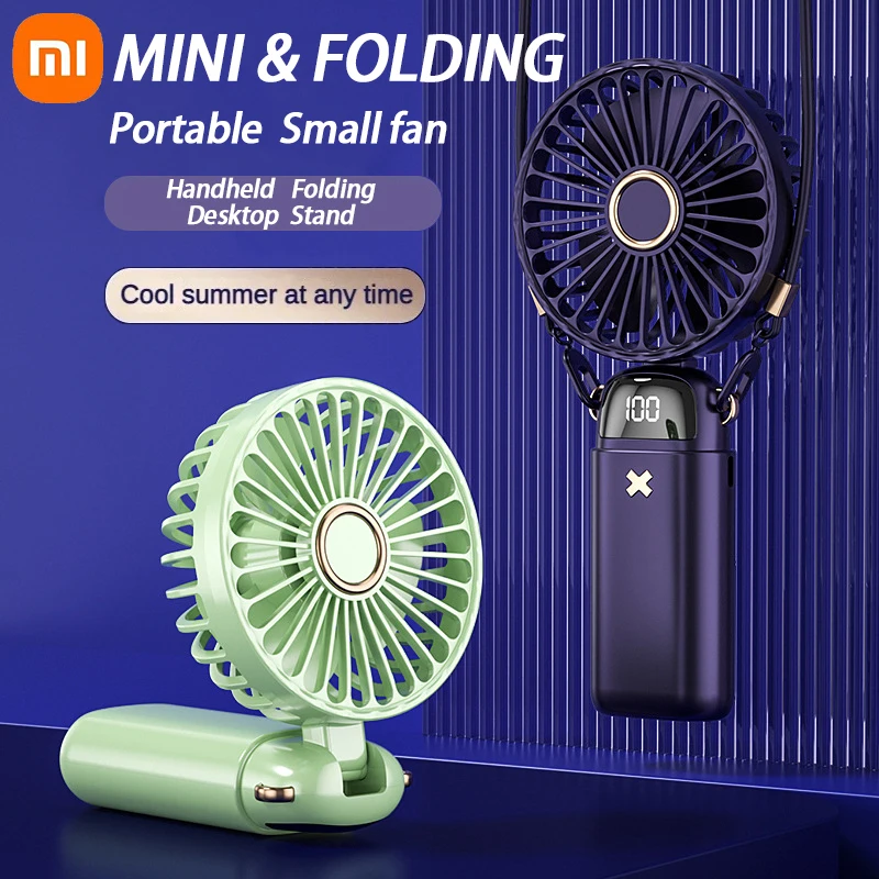 Xiaomi Handheld Mini Fan Foldable Portable Neck Hanging Fans 5 Speed USB Rechargeable Fan with Phone Stand and Display Screen