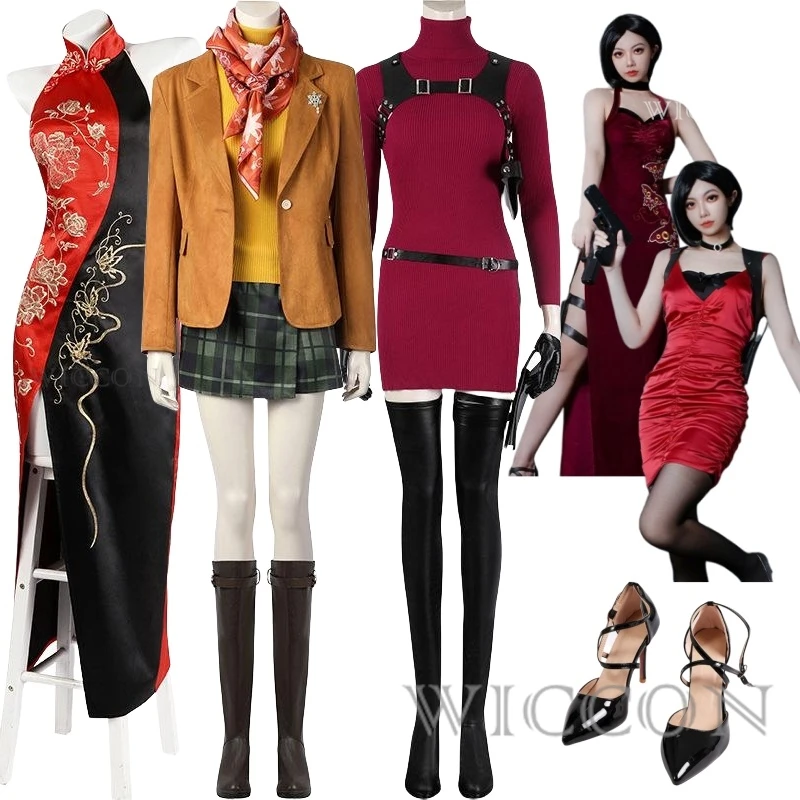 

Ada Wong Cosplay Costume Clothes Uniform Cosplay Shoes Performance Dress Battle Dress Cheongsam Halloween Party Woman Set