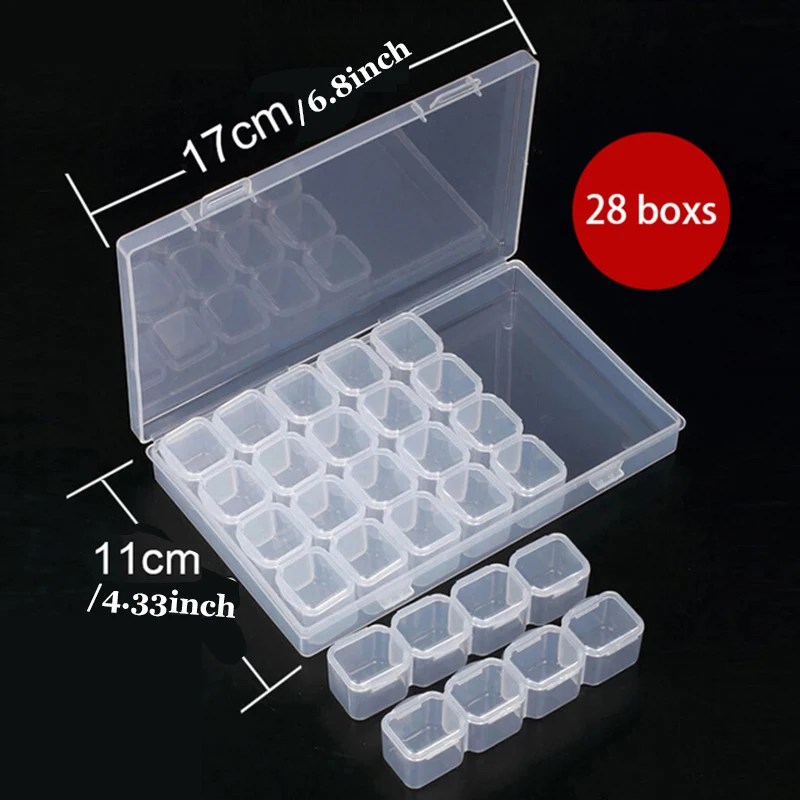 64/56/28 Transparent Storage Box Practical Plastic Case Diamond Painting Accessories Bead Jewelry Storage Box Organizer Tools