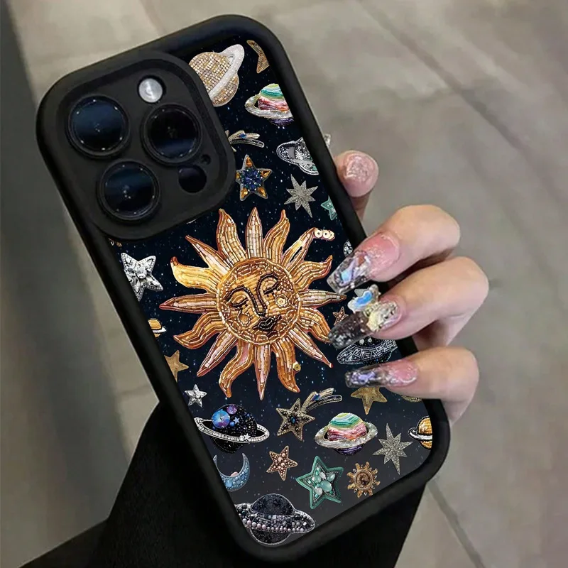 Funda de teléfono con gráfico solar para iPhone 16 15 14 13 12 11 x XR Xs SE2 SE 8 7 plus pro Max mini contraportada de silicona