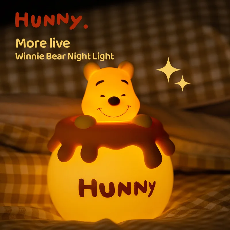 Disney Winnie The Pooh Bee Jar Shape Creative Cute Night Light Silicone Material Soft Light Eye Protection Kids Festivl Gifts