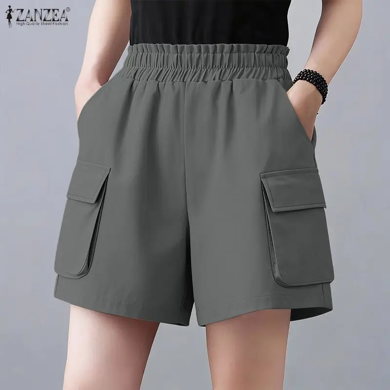

Летние повседневные шорты ZANZEA 2026 с эластичным поясом, стильные женские шорты-карго, однотонные свободные брюки для отпуска, женские рабочие брюки-палаццо в стиле OL
