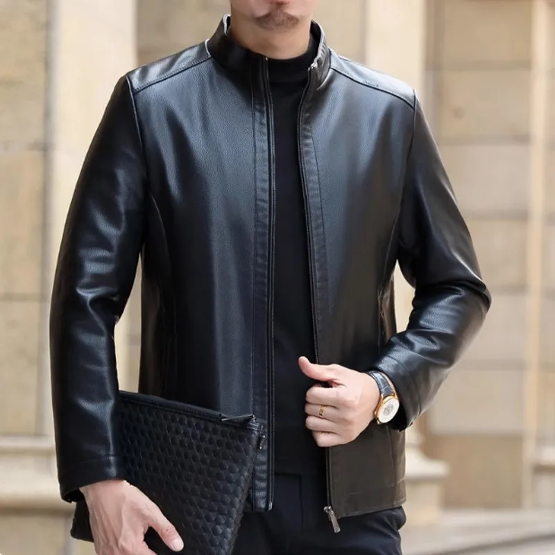 

Мужское джато из натуральной кожи Haining, осень-зима, Thiened, мягкое кожаное пальто для папы среднего возраста, повседневная верхняя одежда из овчины, теплая