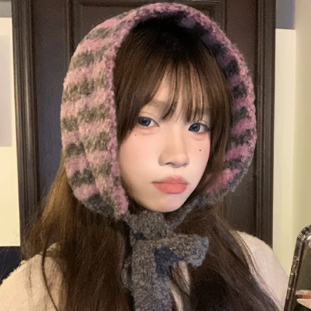 غطاء للأذنين محبوك بخطوط متباينة متعددة الاستخدامات، عصابة رأس غير رسمية مقاومة للرياح، صوف صناعي عصري