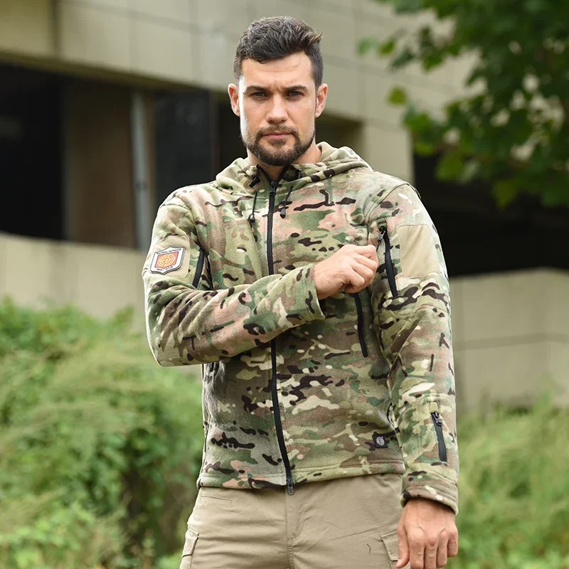 Full Zipper Fleece Tactical Jacket Man Jacket Camping Soft Casual Coat Hooded Men Thermal Outdoor Clothing Windbreaker