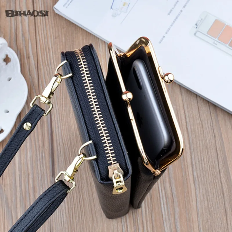 Cartera de cuero suave con cremallera para mujer, Mini bolso de hombro sencillo, a la moda, para teléfono móvil