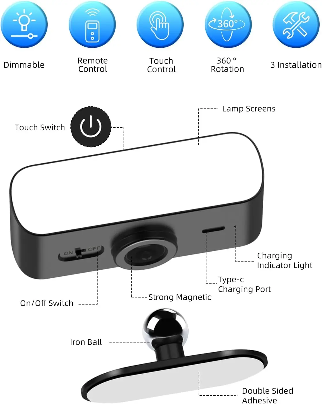 2 مصابيح حائط مغناطيسية LED أضواء ذكية USB ضوء ليلي قابل لإعادة الشحن مع جهاز تحكم عن بعد 3 أوضاع قراءة لغرفة النوم بجانب السرير