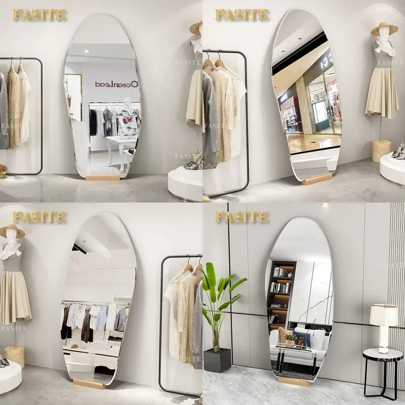 For Clothing Store Thin Fitting Mirror Special Shaped Home Floor to Ceiling Full Body Mirror Internet Celebrity Beauty Wall