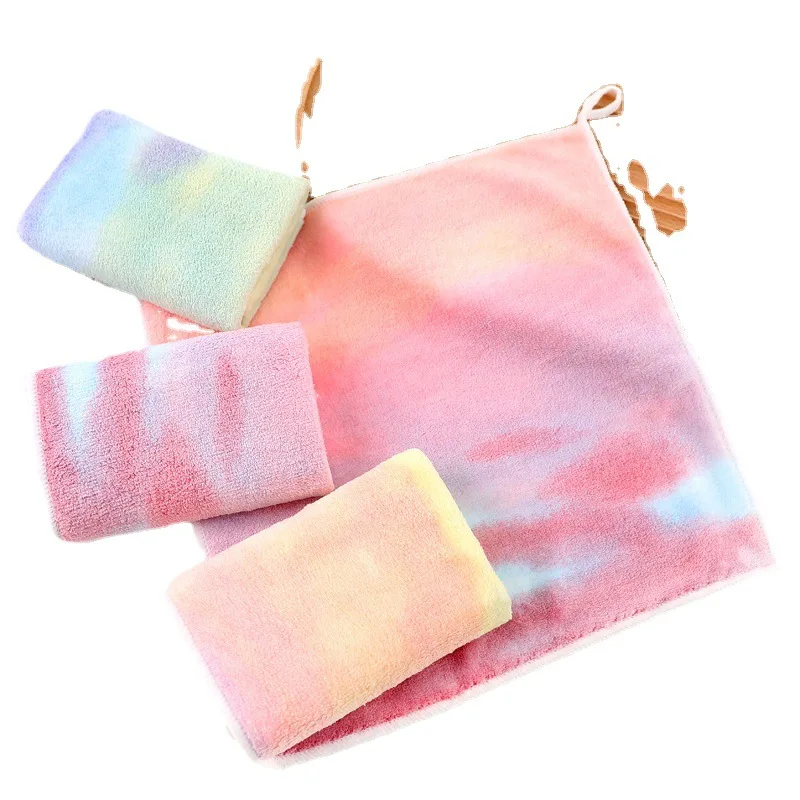 Creative Coral Velvet Towel Colorful Square Towel Rainbow Children\'s Hand Towel Cleaning Cloth Kitchen Towel Microfiber Cloth