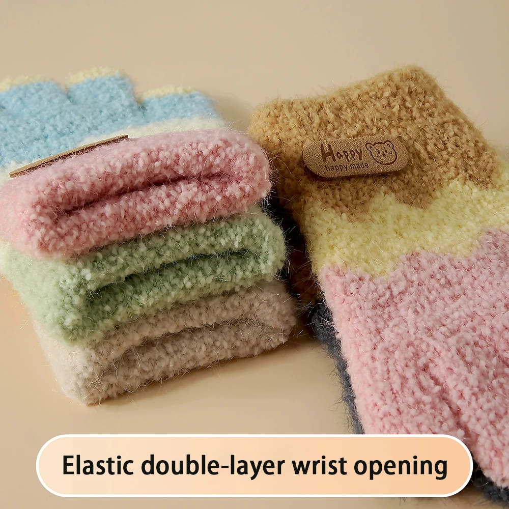 2-5 سنة الشتاء محبوك أفخم الكرتون قفازات الأطفال مقاومة البرد قفازات كاملة الأصابع لطيف دمية دب قفازات صوفية دافئة