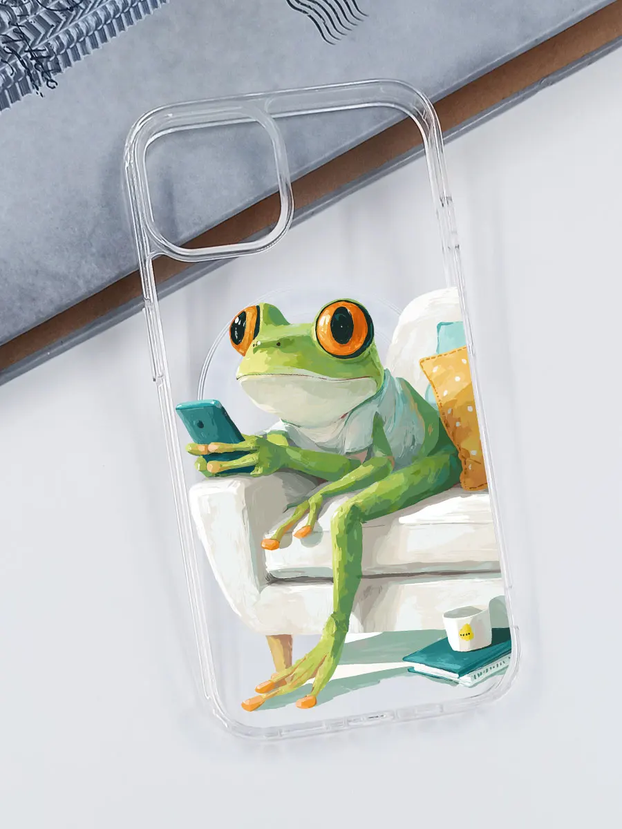 Voor Samsung Galaxy A56 A36 A16 A15 A35 A54 A55 S25 S24 S23 Ultra Case Cover Magsafe Magnetische Clear Hardworking Luie Grappige Kikker