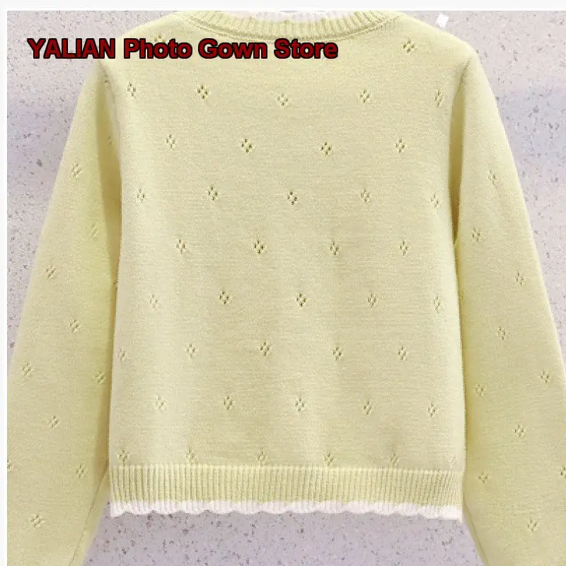 Girls Knit Cardigan Kids Spring Autumn Solid Color Fresh Style Thin Top