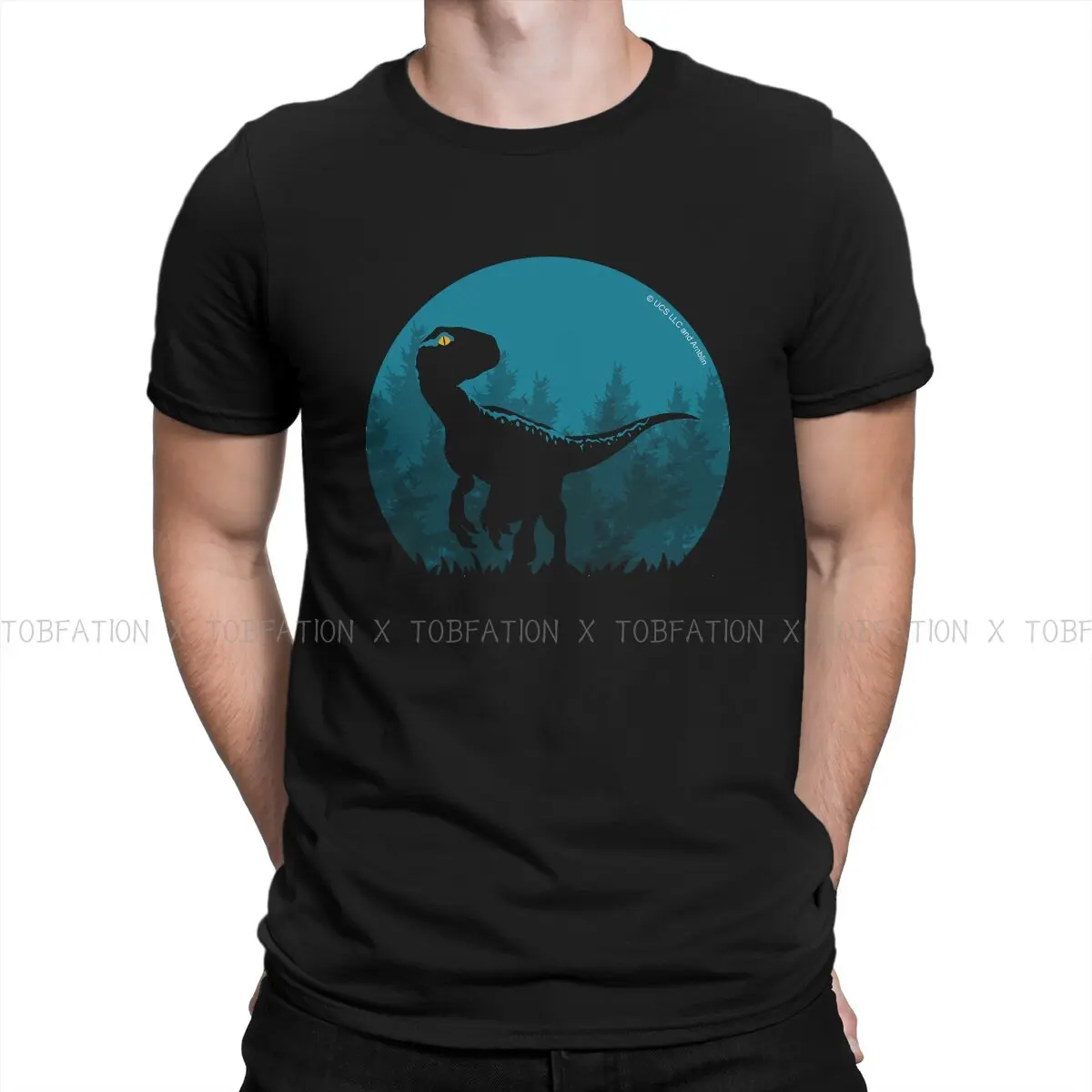 Camiseta de manga corta para hombre, camisa de cuello redondo, 100% algodón, Humor, alta calidad, regalo, película de dinosaurios, Parque jurásico, Raptor azul