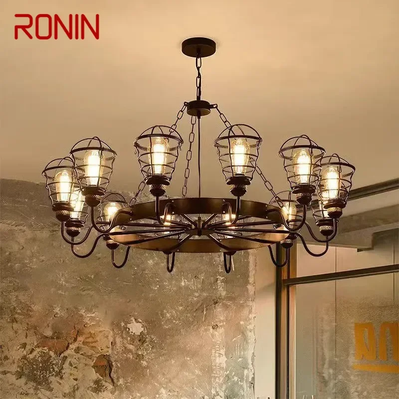 RONIN American Retro Pendent Lamp Industrial Wind Living Room Restaurant Homestay Loft Clothing Store Cafe Bar Box Chandelier