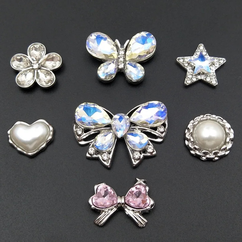 Luxury Rhinestone Butterfly Bow Heart Embellishments 10pcs Metal Applique Buttons for DIY Jewelry Accessories Wholesale Supplier