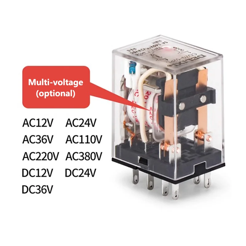 10PCS Small Intermediate Relay DC 12V 24V AC 110V 220V HH52P/53P/54P HH62P HH63P With Base 8 Pins-14 Pins