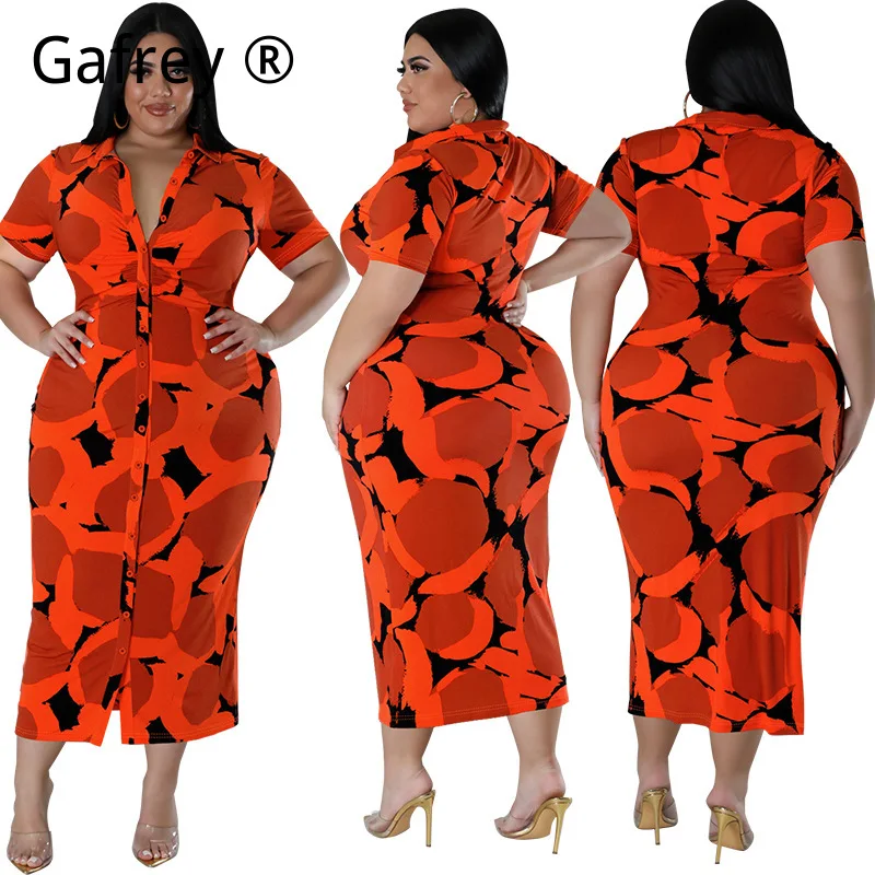 

Plus Size Women Lapel Short Sleeve Button Down Long Dress Casual Loose Maxi Dress Fashion Streetwear Outfits 2026 New