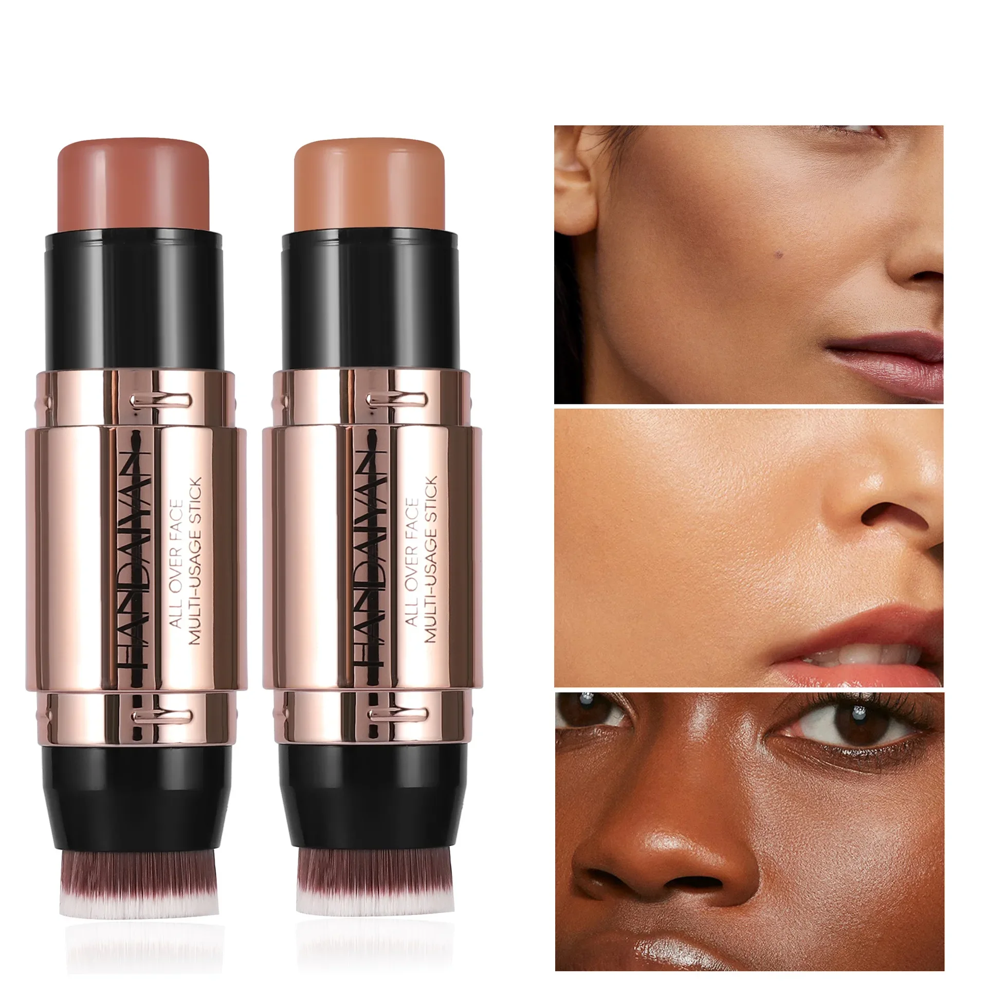 HANDAIYAN 2 em 1 corretivo em bastão de cabeça dupla modelador facial iluminador contorno bastão natural à prova d'água