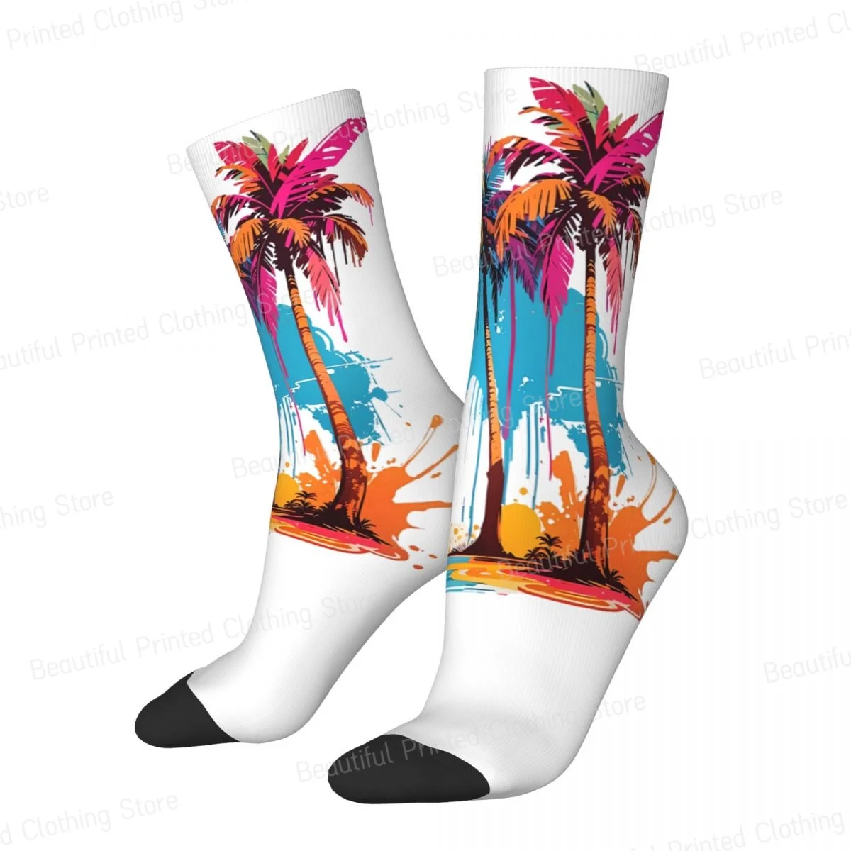 Graffiti Art Pattern The Dripping Palms Men Women Round neck Socks Cycling Novelty Four Seasons Stockings Gift