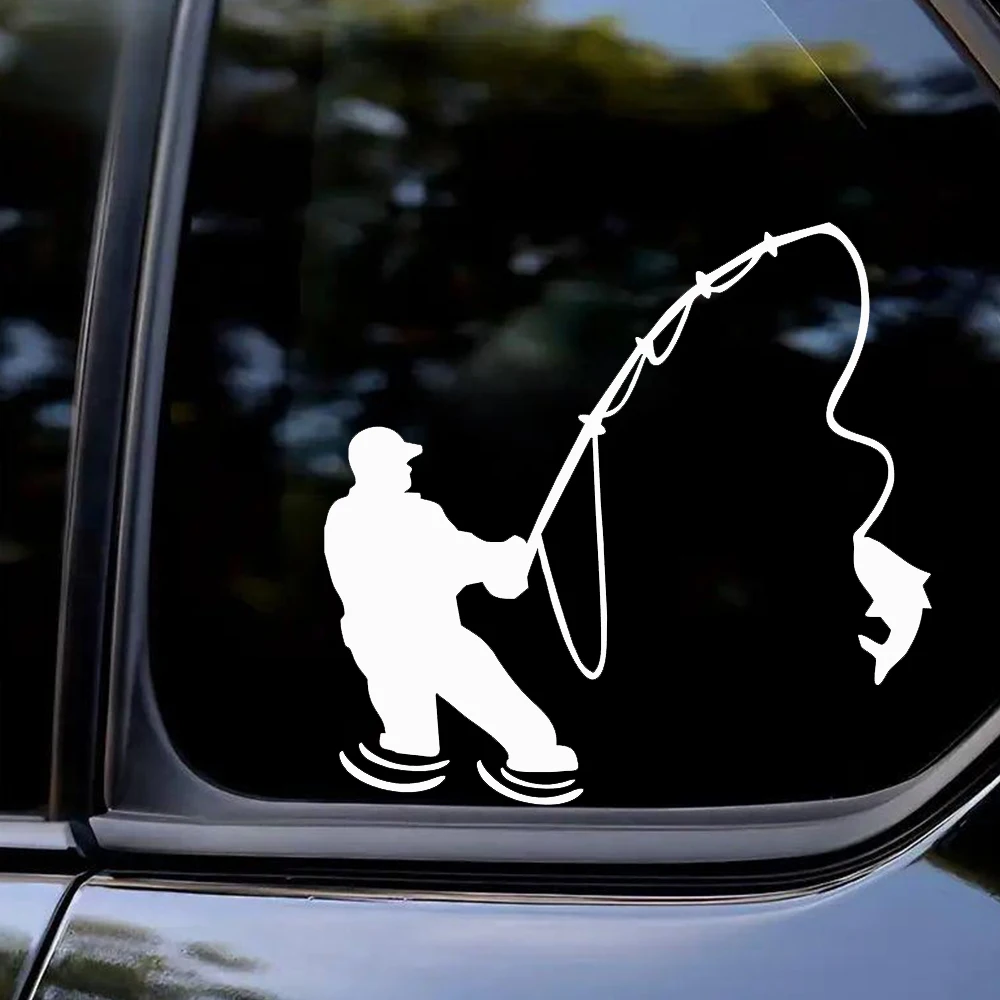 Fisherman Fishing Self-Adhesive Vinyl Car Stickers Waterproof Bumper Window Decals Indoor Outdoor Home Auto Decor Accessories