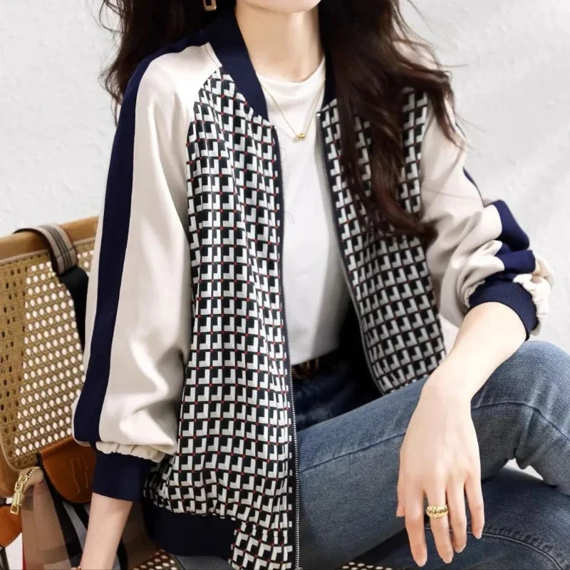 Splicing Female Baseball Aviator Coats New in Lattice Korean Reviews Clothes Women's Bomber Jackets High Quality Casual Lined