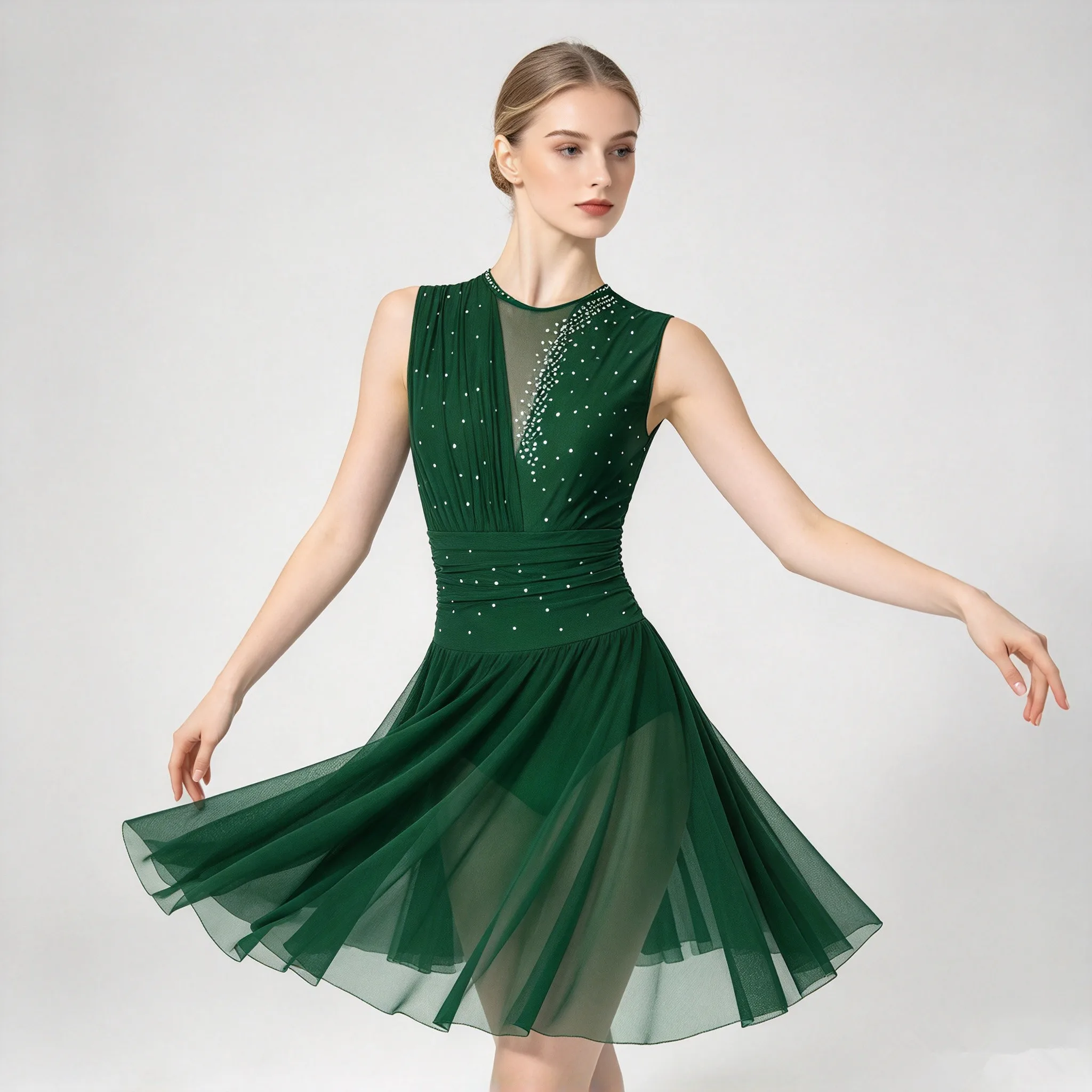 Damen-Kostüm für Gymnastik, künstlerisch, Eiskunstlauf, glitzernde Strasssteine, Balletttrikot, lyrisches Tanztrikot