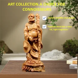 Natural Solid Wood Carving Statue of Bodhidharma, Buddhism Figure for Home Room Office Desk Feng Shui Decoration