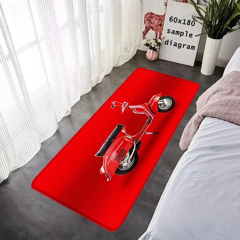 Green Retro Scooter Print Doormat Non Slip Soft Bedroom Decor Long Floor Mat