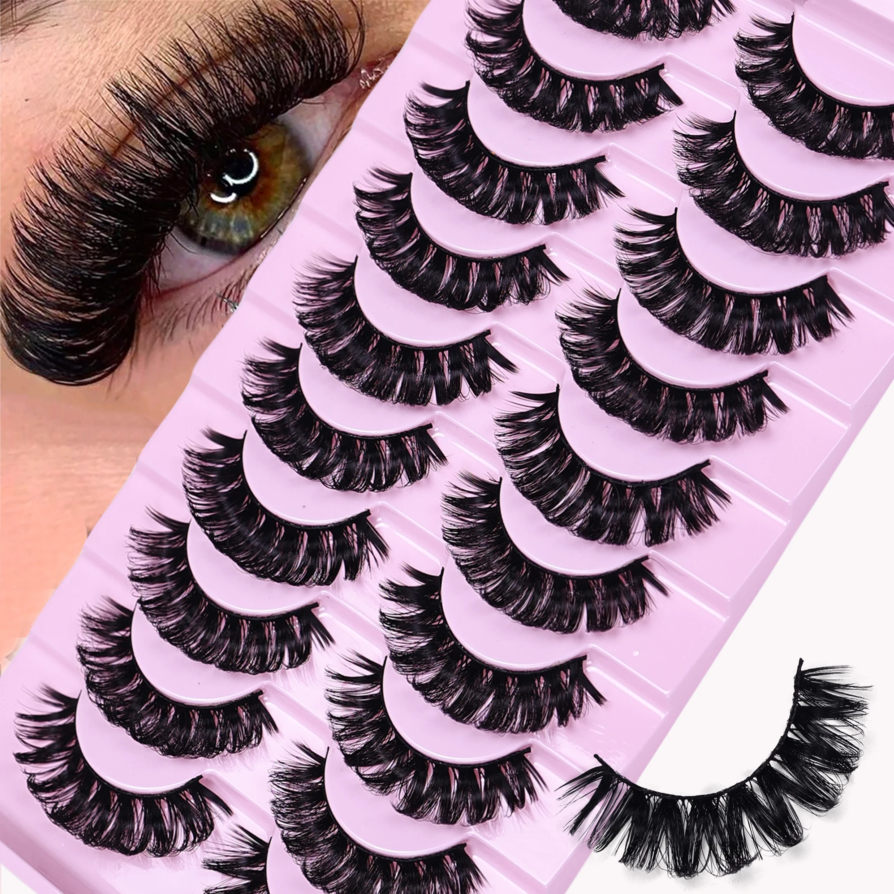 10 par Russian Strip Lashes DD Curl Lashes 3D Rzęsy wielokrotnego użytku Puszyste sztuczne rzęsy Rosyjskie przedłużanie
