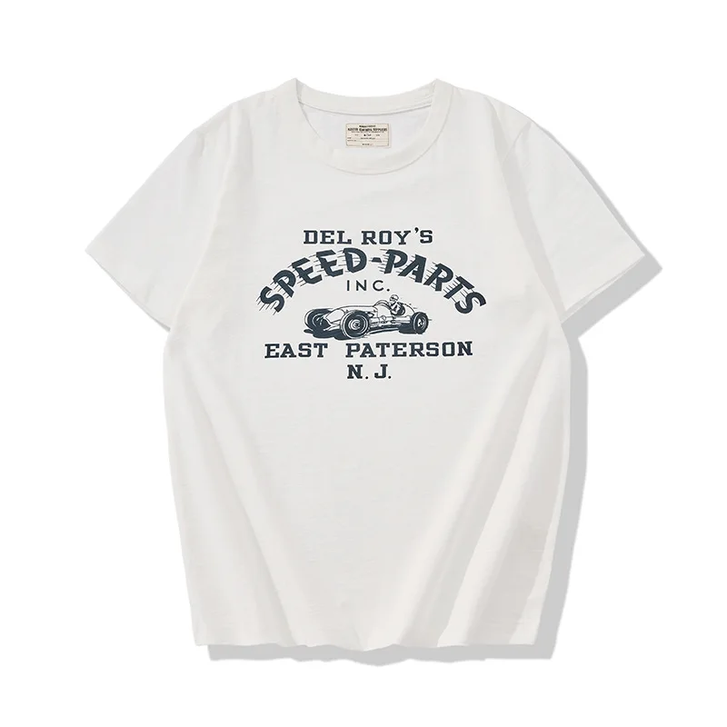 New Amikaji 255g Old Bamboo Cotton Retro Motorcycle Racing American Retro Short Sleeved T-shirt TEE