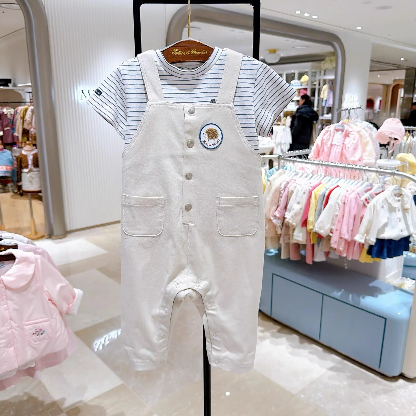 

2PCS Baby Boy Summer Outfit Set Striped Short Sleeve T-Shirt + White Overalls Infant Casual Clothes (Order One Size Up)