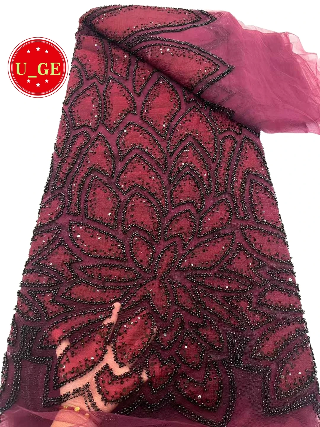 

2026Luxurious Delicate Soft Mesh Beaded Lace Fabric with Stones–Elegant High-Quality Lace for Wedding &Evening Dresses U_GE3985