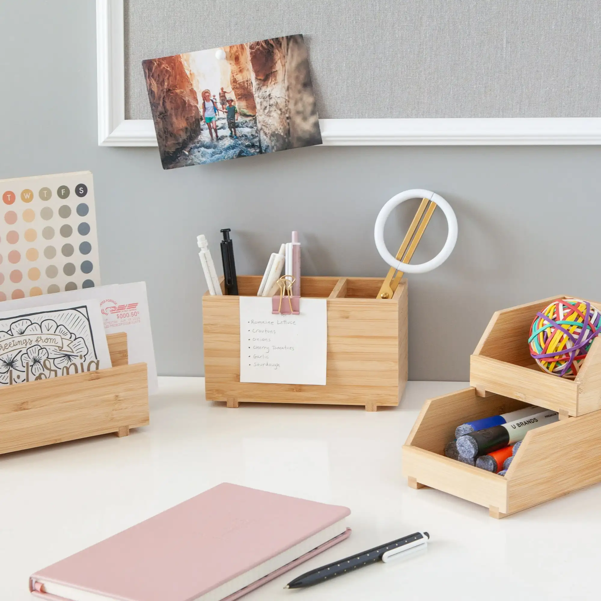 

(4 pack) U Brands Zen Desktop Organizer, 7" x 3.5" x 4.2", Bamboo, Made of Natural Materials