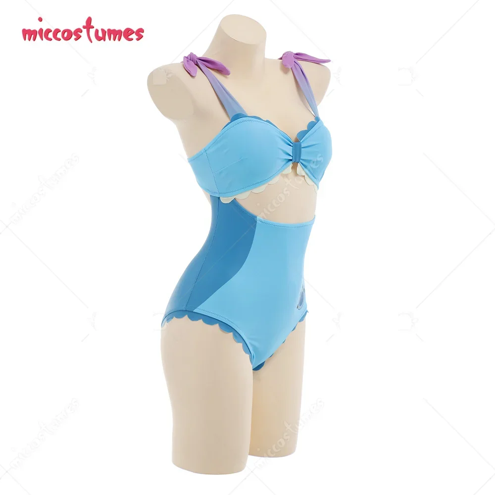 Miccostumes Women Kawaii Bathing Suit Cutout Scallop Trim One-Piece Swimwear