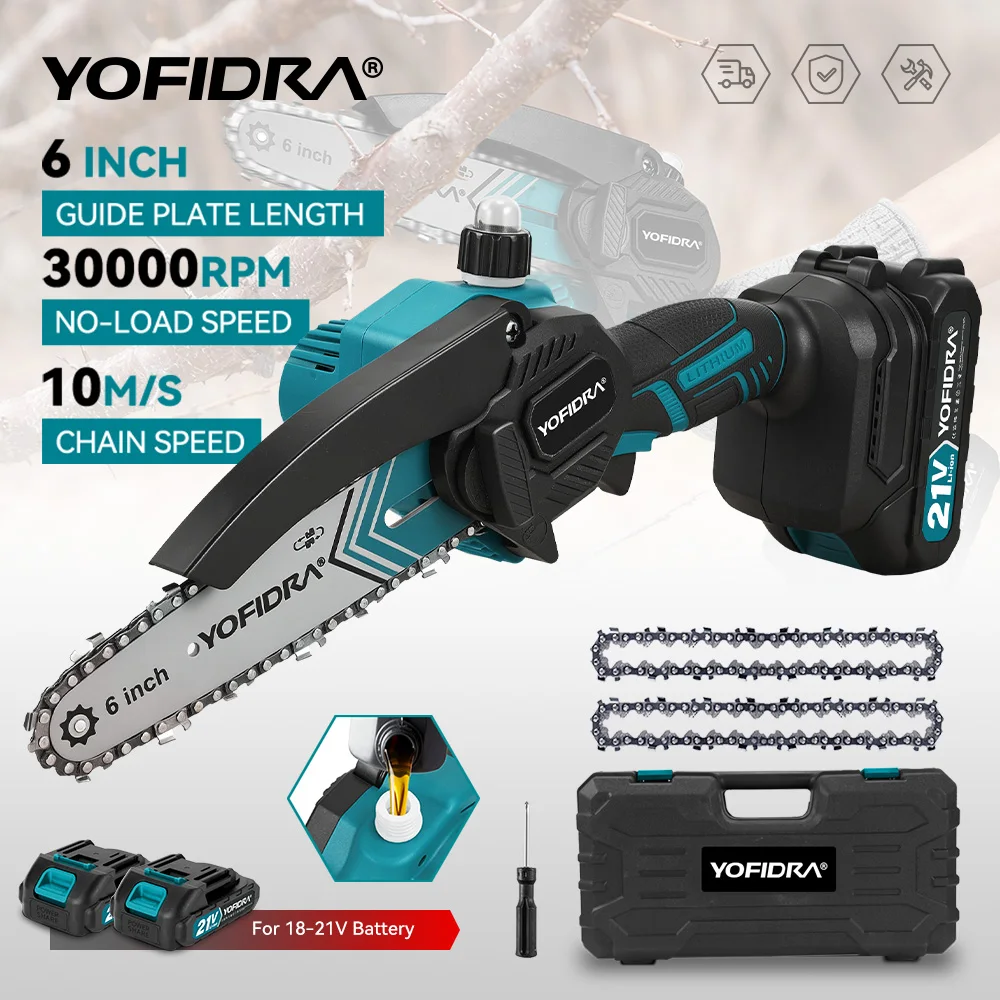 YOFIDRA 6 pouces tronçonneuse électrique sans fil huileur jardin bois coupe bûche taille scie outil électrique pour Makita 21V batterie broche