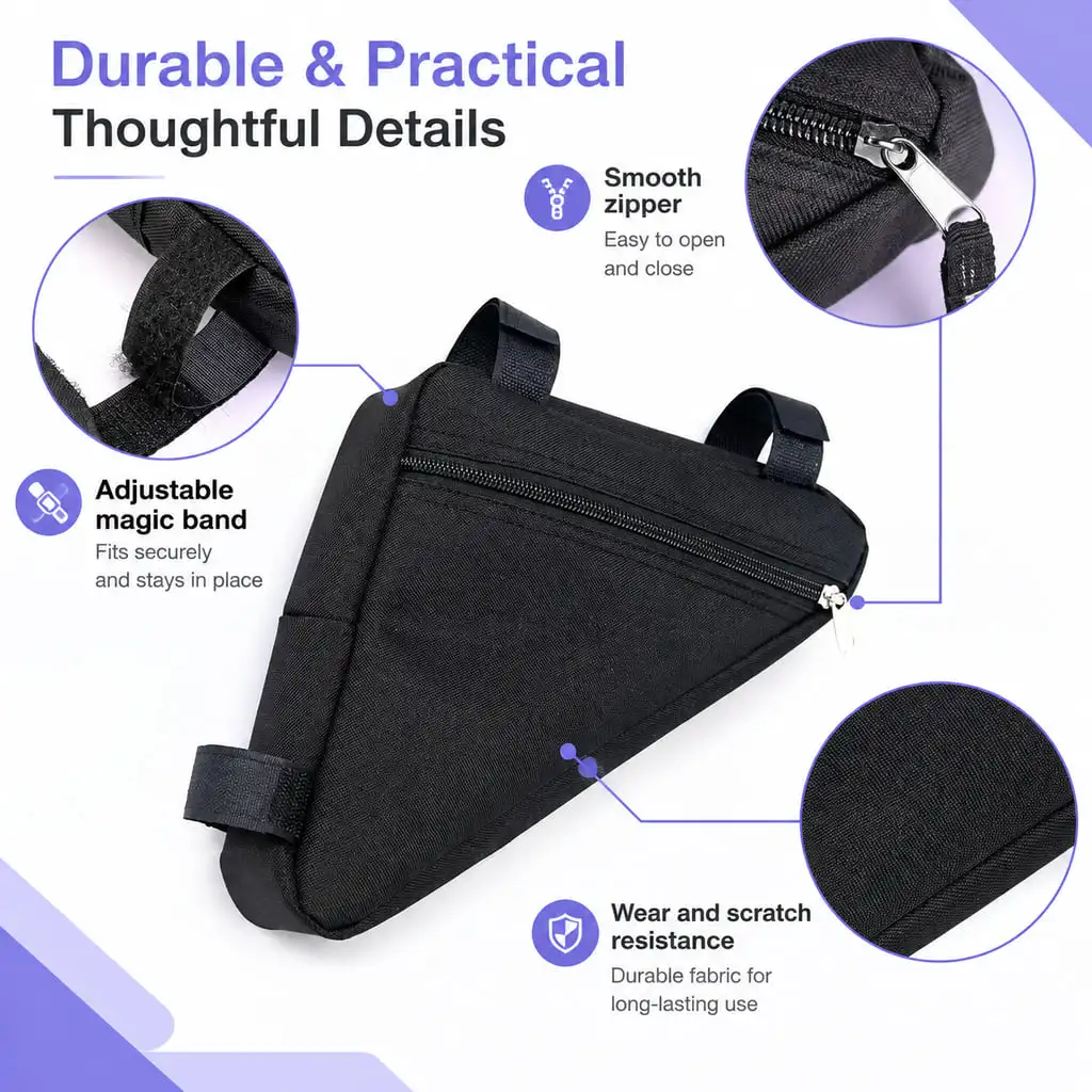 Bicycle Triangle Frame Bag Waterproof Bike Storage Pouch for Road Bike and MTB with Zipper and Hook and Loop Straps