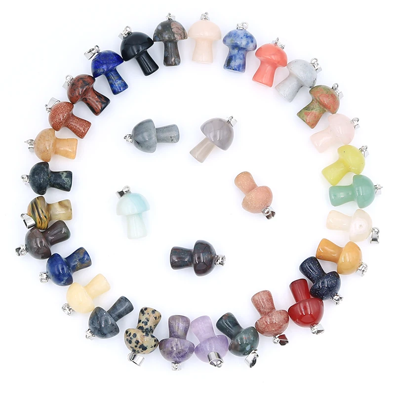 

20pcs Mini Mushroom Healing Pendant Gemstone Figurines Natural Rock Carved Crafts Home Decor Quartz Crystal Reiki Spiritual Gift
