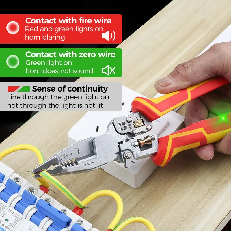 Versatile Wire Stripping Pliers With Electricity Measurement 8-In-1 Crimping Pliers Voltage Tester Cable Cutting Scissors